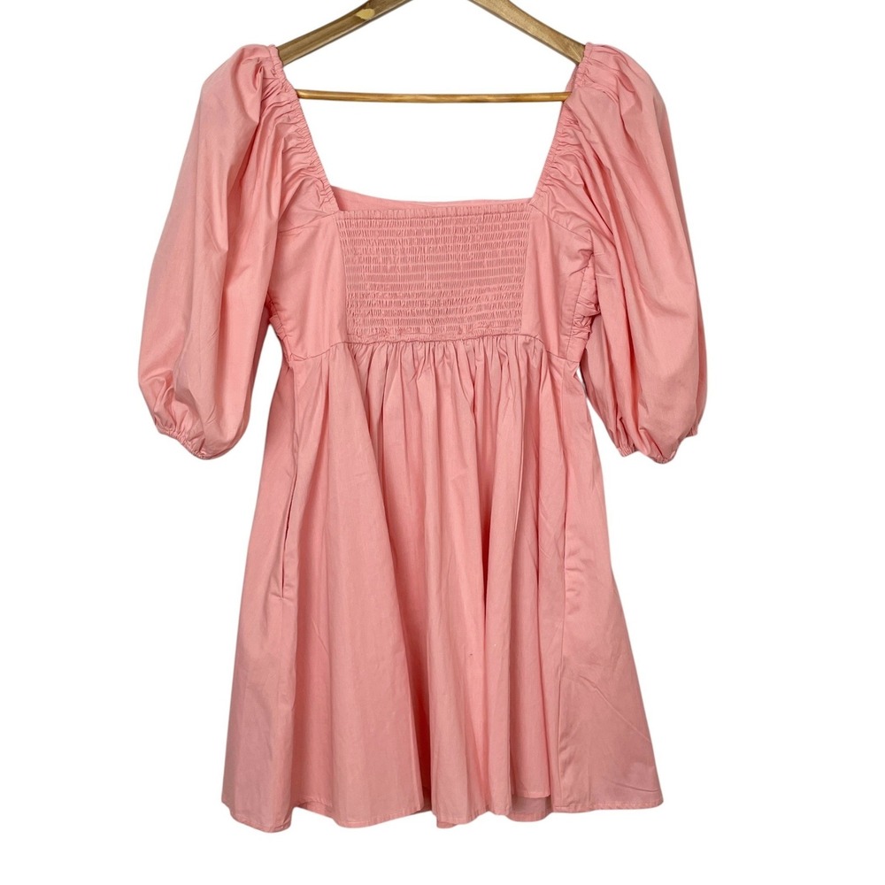 Abercrombie Fitch Poplin Puff Sleeve Mini Dress M Coquette Square Neck Prairie - Picture 3 of 11